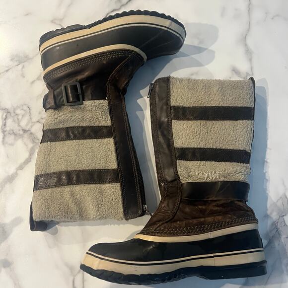 Sorel Helen of Tundra Snow Brown Fur Leather Mid Calf Tall Boots Women Size 9 - Picture 1 of 9